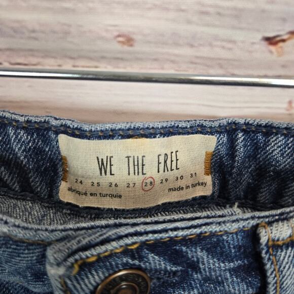 We The Free Denim Aline Mini Skirt Size 28 Button Front Distressed Frayed Hem - Picture 5 of 10